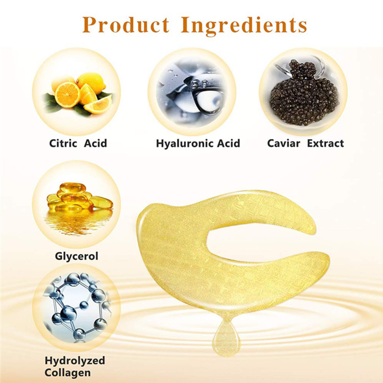 Custom 24K Gold Caviar Collagen Under Eye Patches Eye Anti-Wrinkle Treatment Mask