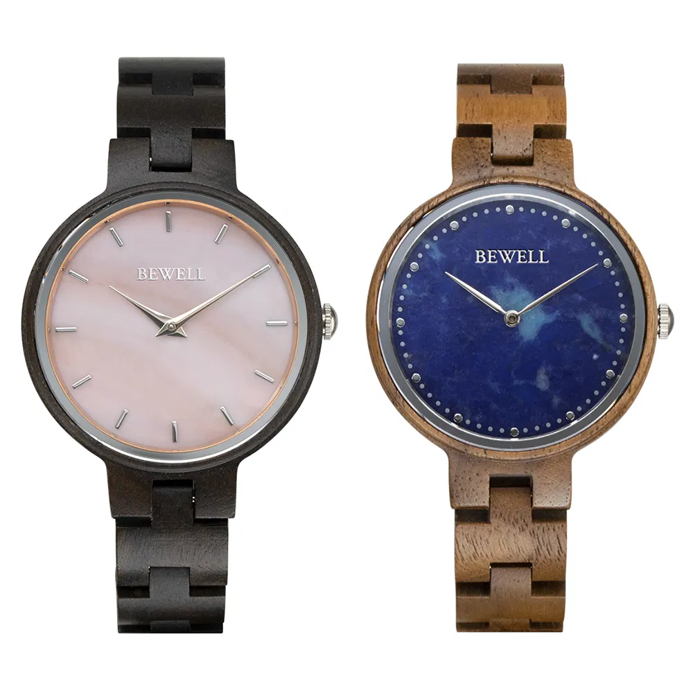 2024 Handmade Customized Luxury Women's Wood Watch Custom Logo Sapphire Glass with Marble Dial Wood Engraved Watch for Women