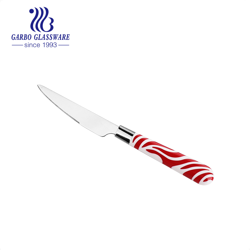 Silver Color Stainless Steel Dinner Knife with Red Plastic Handles Flatware for Daily Use Dinnerware