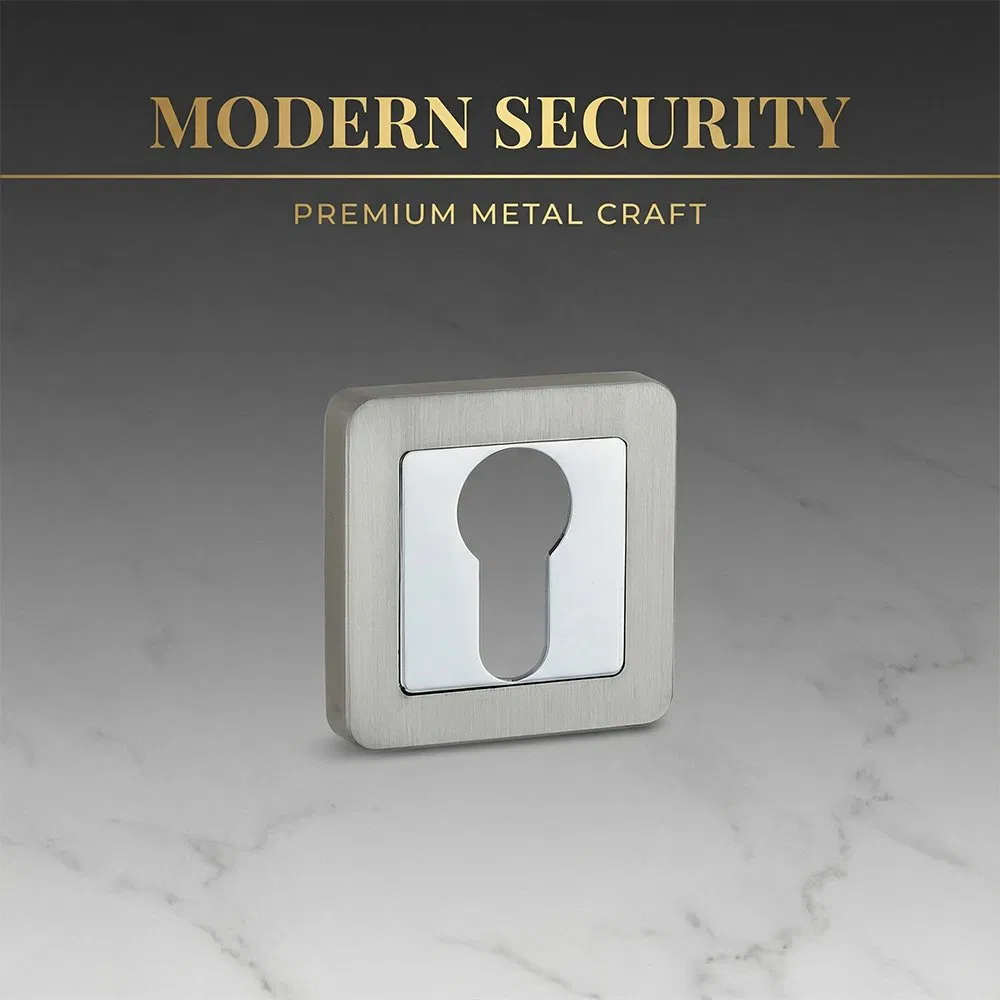 Zamak Separately Square Rosette Round Corners Door Lever Escutcheon for Cylinder