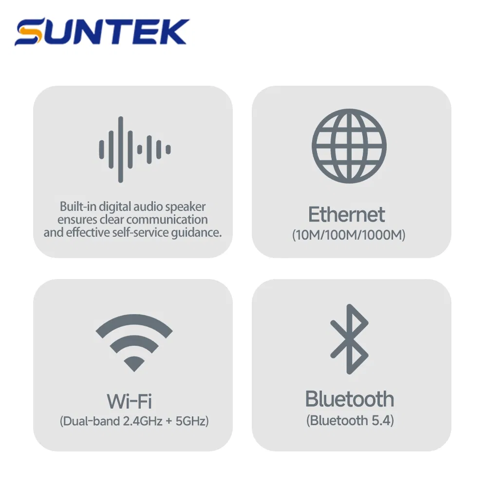 15.6 Inch Indoor Self Service Payment Automatic Touch Screen Barcode Reader Suntek Kiosk for Restaurant Cash Withdraw and Self Ordering