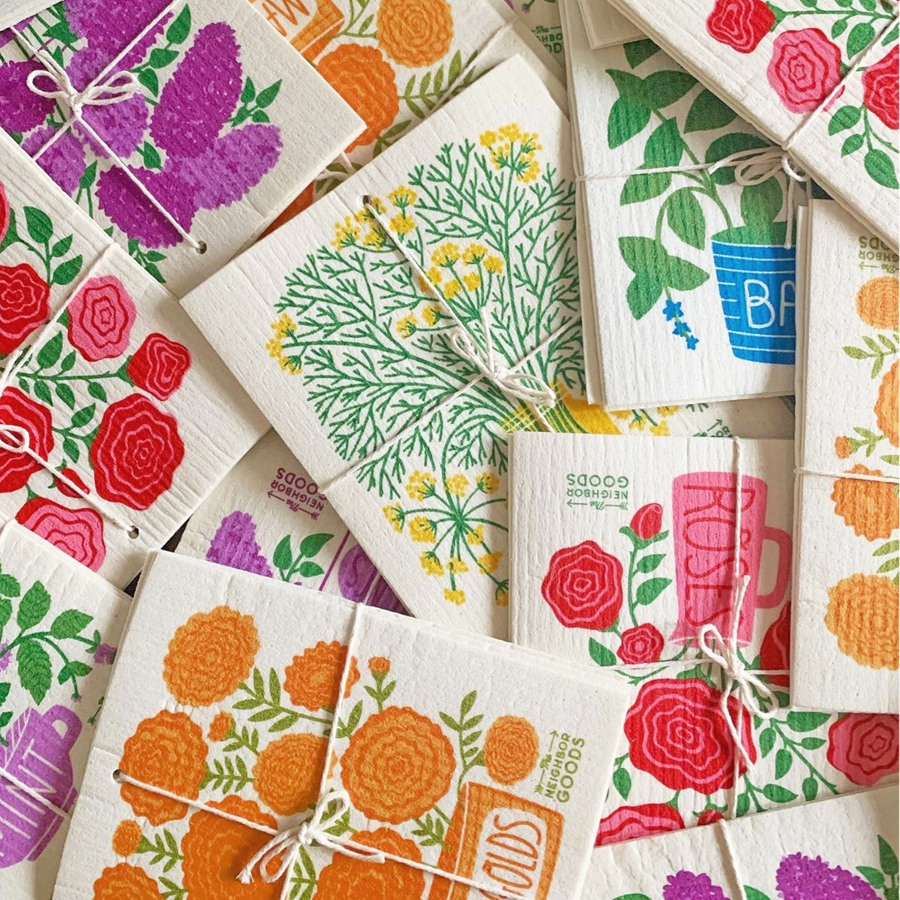 6 Pack Reusable Dish Towels Water Absorbent Cellulose Sponges for Swedish Dishcloths