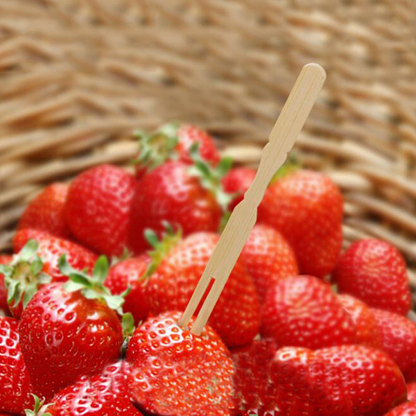 Бамбуковая одноразовая вилка для фруктов с двумя зубцами