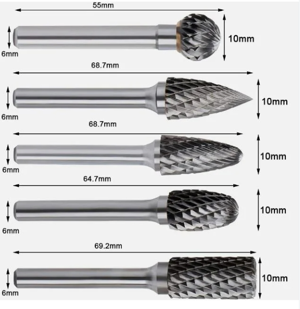 1/4'' Dia of Shank and 1/2'' Dia Tree Shape Tungsten Carbide Burr Rotary File Grinder Drill Bits Hard Alloy Cutting Burrs