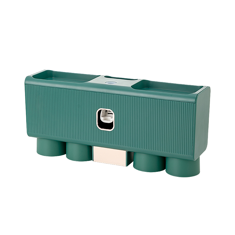 Plastic Bathroom Accessories with 4 Cups and Magnetic Wall Mounted Toothbrush Holder Automatic Toothpaste Squeezer Dispenser