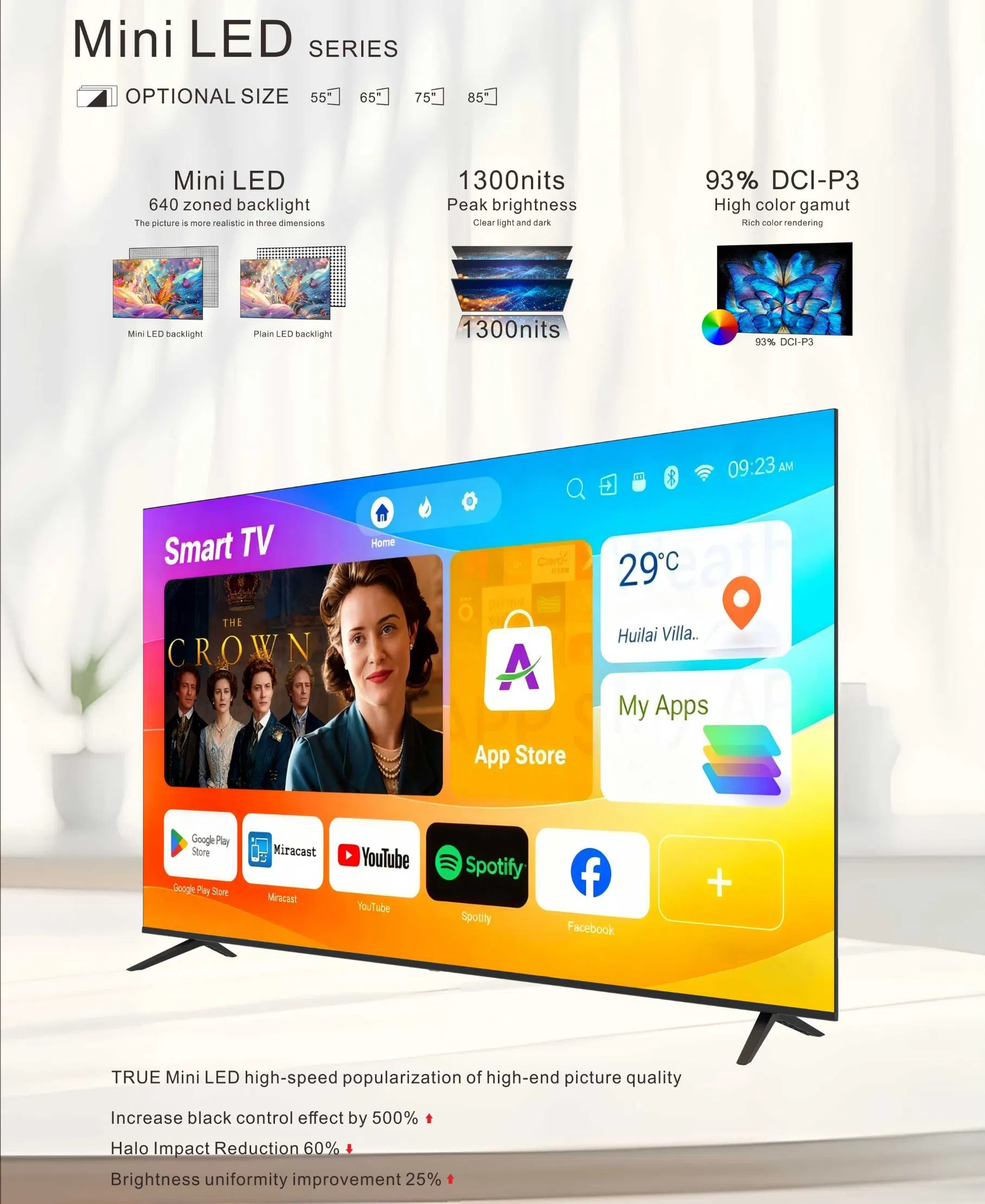 Mini LED TV 55 65 75 85 Inch LCD LED TV Google TV