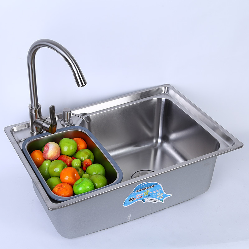 Compact 1 Bowl Kitchen Sink with Convenient Dish Drainer Rack