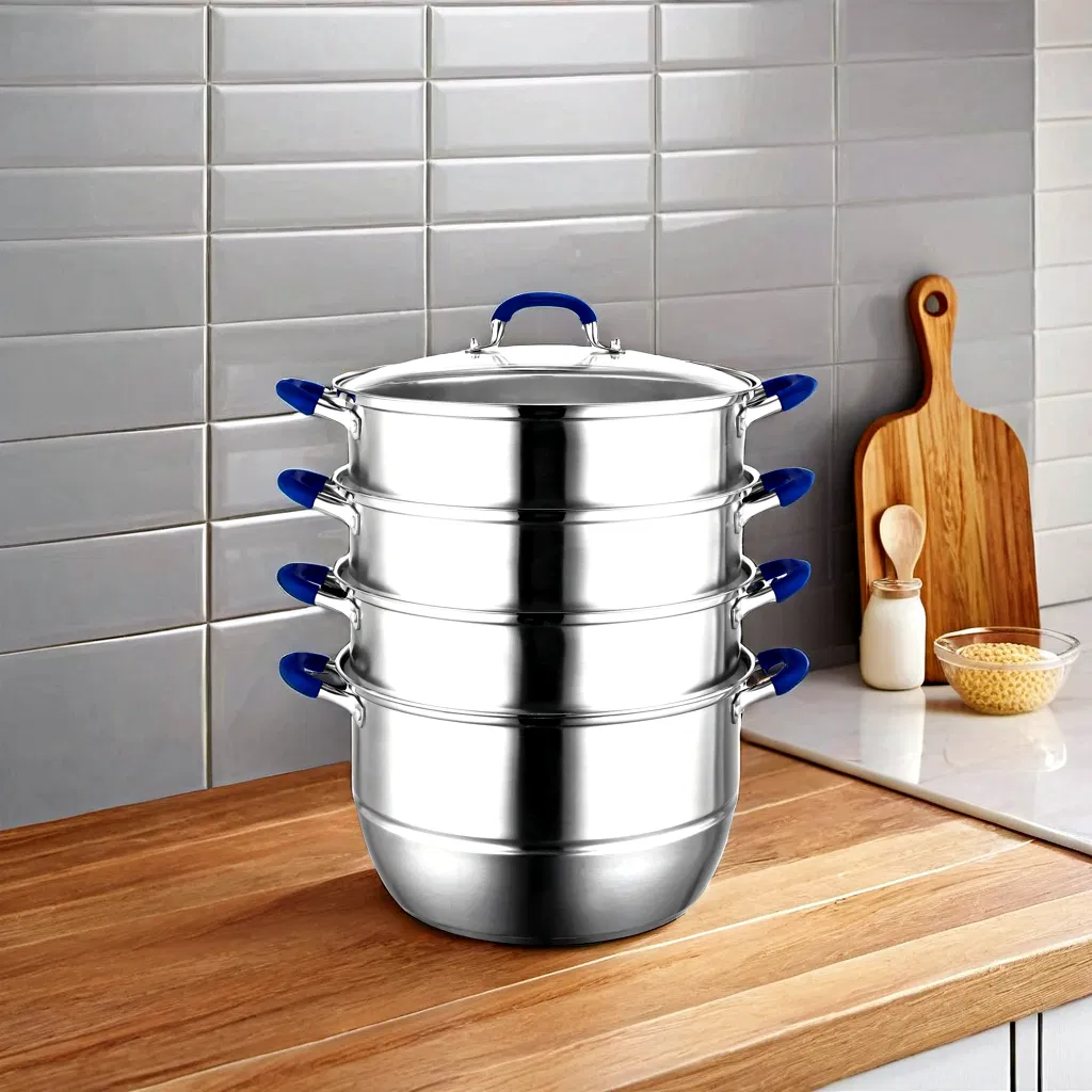 Wholesale Commmercial Kitchenware Set Cooking Tools Set Soup & Stock Pot 4-Layer Steamer Stainless Steel Cookware