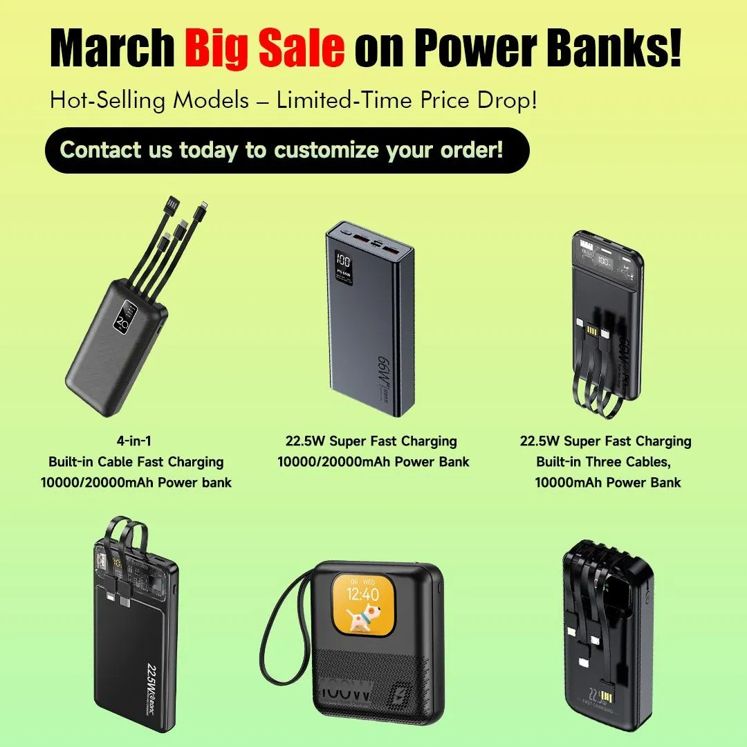 Fast Charging 10000mAh Power Banks Charger Built-in Micro USB/Type-C/Lighting/ USB 4 in 1 Cable Portable Mobile Power Bank