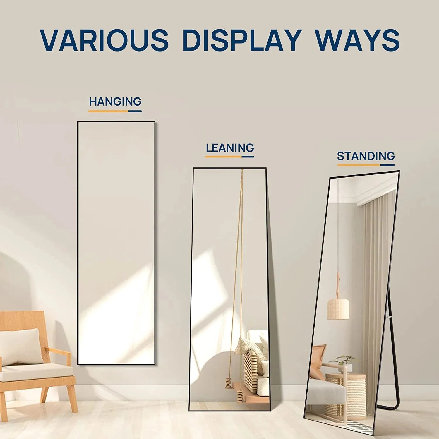 Home Decor Wholesale Factory Jinghu Bathroom Living Room Wall Furniture Metal Framed Floor Standing Full-Length Mirror