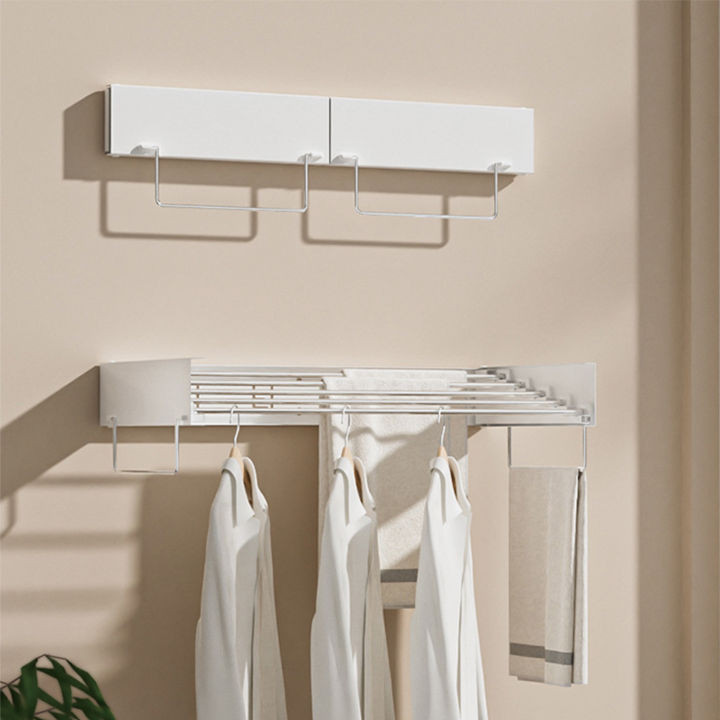 Bathroom Wall Mounted Pull out Hidden Indoor Stainless Steel Metal Folding Collapsible Laundry Clothes Drying Rack in Black
