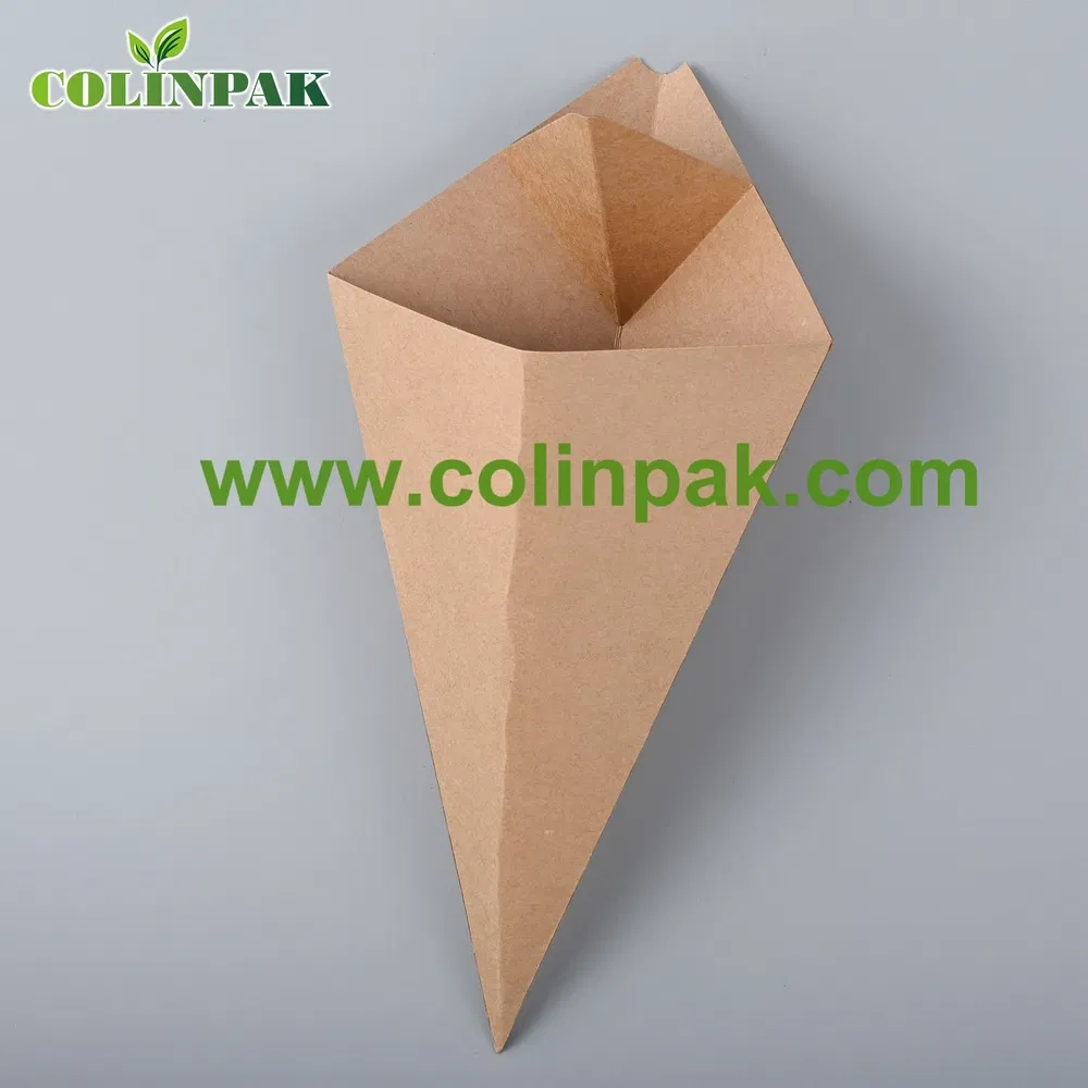 Anti Slip High Pressure Resistance Disposable Kraft Paper Cone for Supermarkets