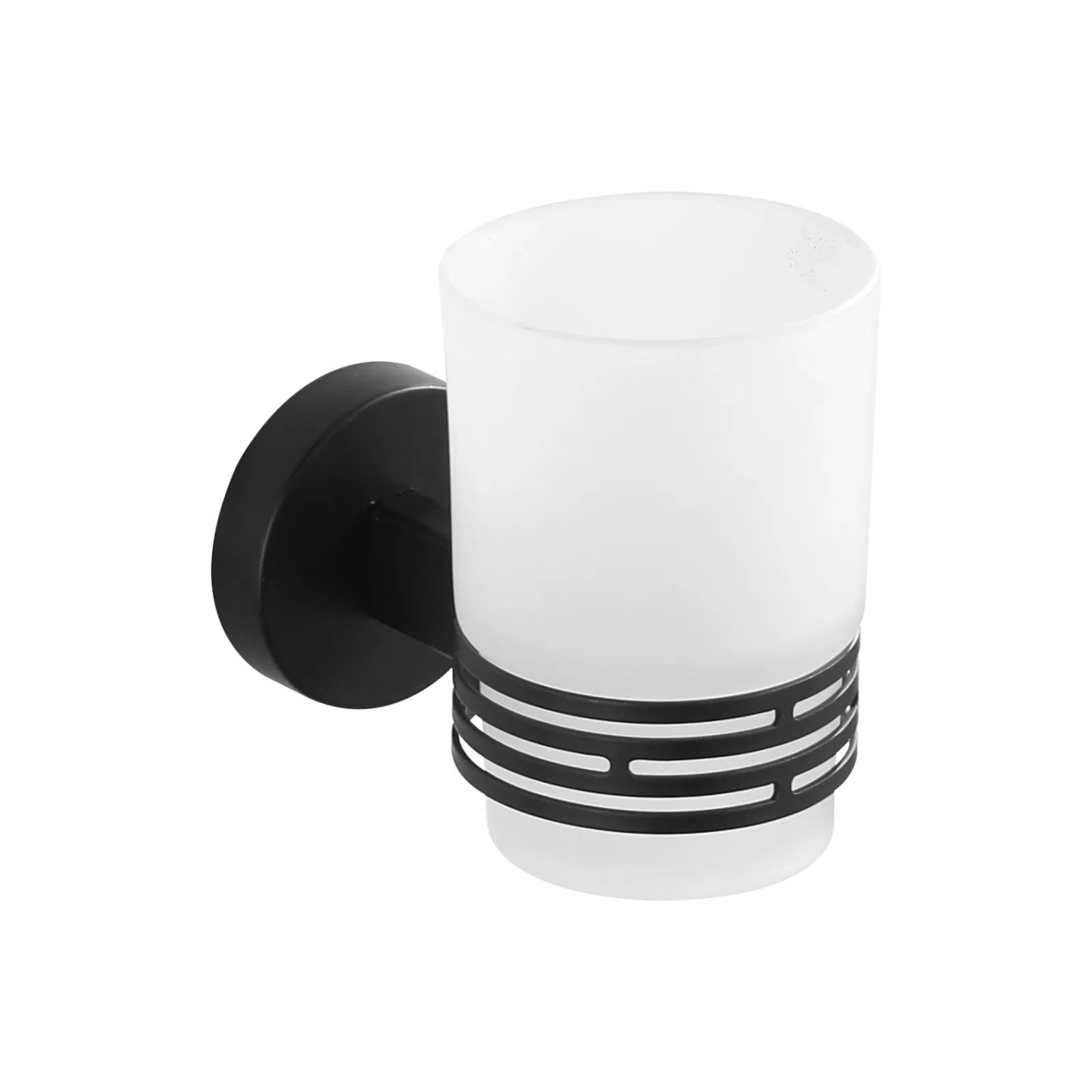 304 Stainless Steel Matte Black Finish Wall-Mounted Toothbrush Tumbler Holder Hotel-Grade Clear/Frosted Cup for Bathroom