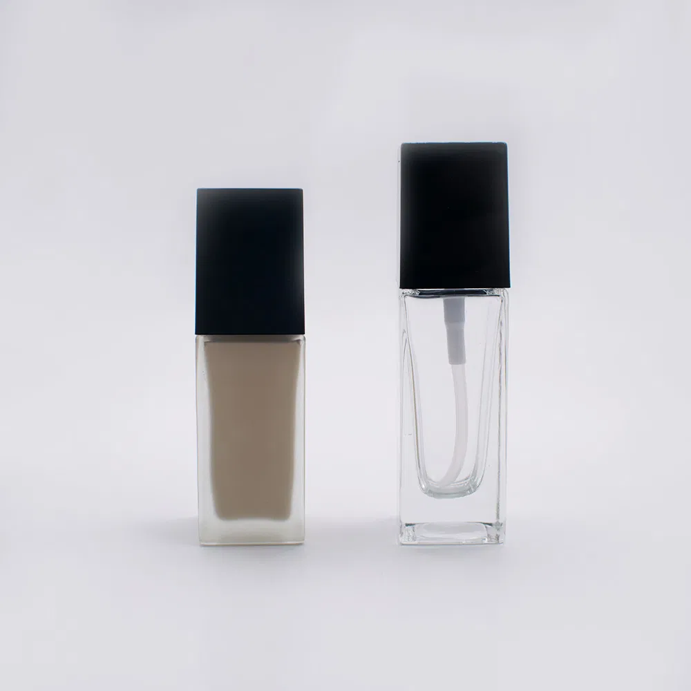 60ml Transparent Square Glass Bottle with Lotion Pump for Cosmetics