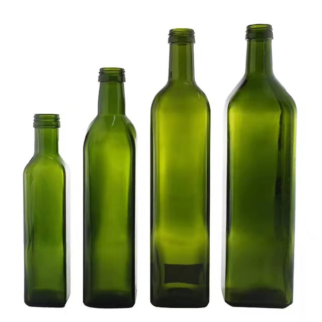 Wholesale 250ml 500ml 750ml 1000ml 1liter Empty Marasca Edible Oil Bottle Green Glass Olive Oil Bottle with Lid