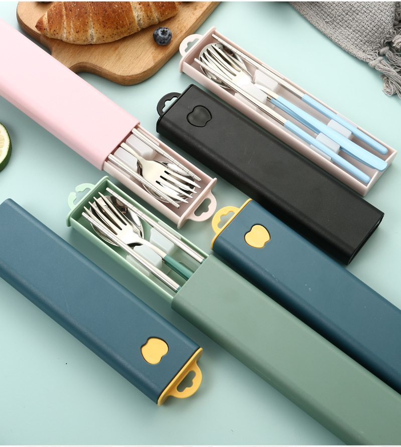 Stainless Steel Spoon Fork Chopsticks Set Korean Style Portable Tableware