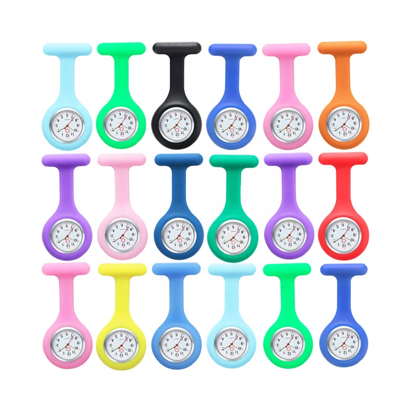 Hot-Sell Multi Colors Stock Soft Silicone Nurse Watch for Hospital Nurse Pin Watch with Durable Movement Breast Nurse Watch