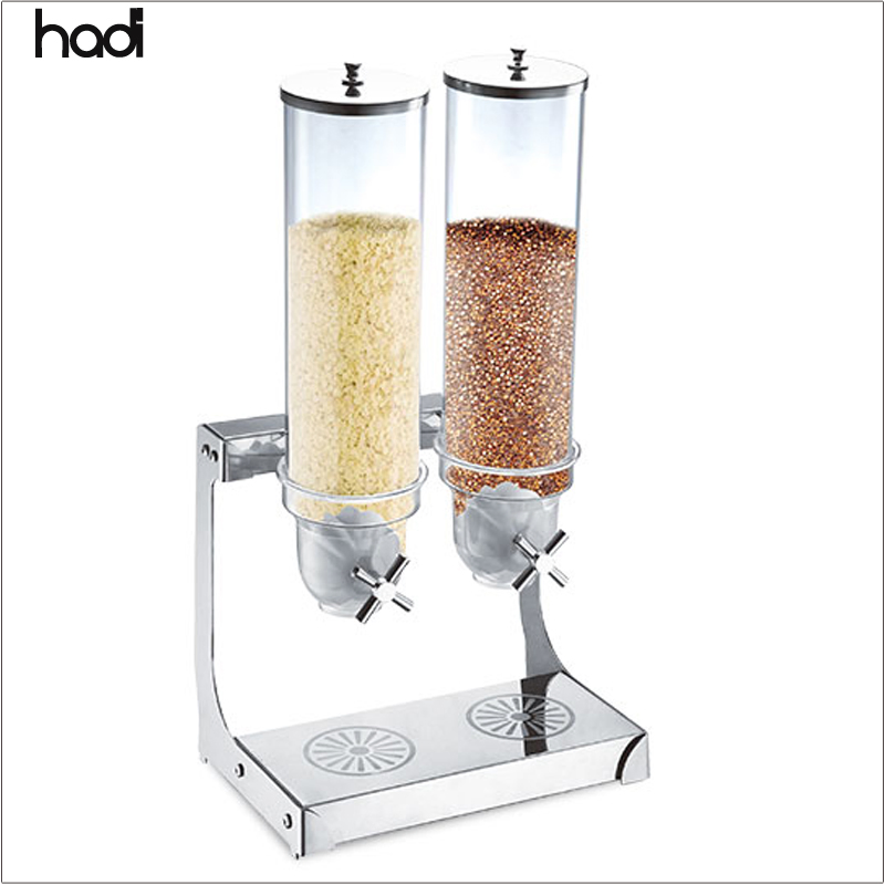 Commercial Double Tank Golden Breakfast Cereal Dispenser for Hotels Modern Counter Top Stainless Steel and Plastic Dispenser