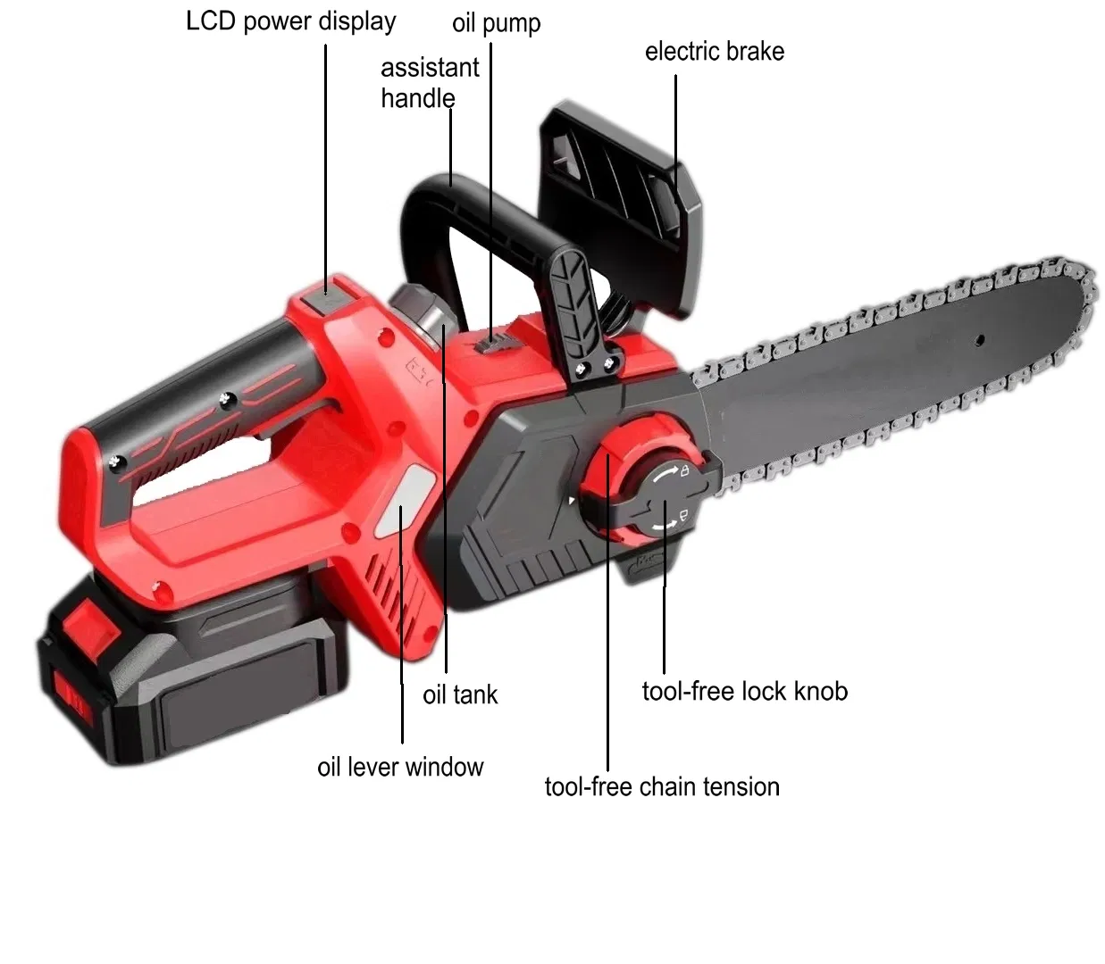 12inch Lithium Battery Cordless Chain Saw Top Handle Chainsaw with Electric Brake Auto Oiling LCD Display Chainsaw Wood Cutting