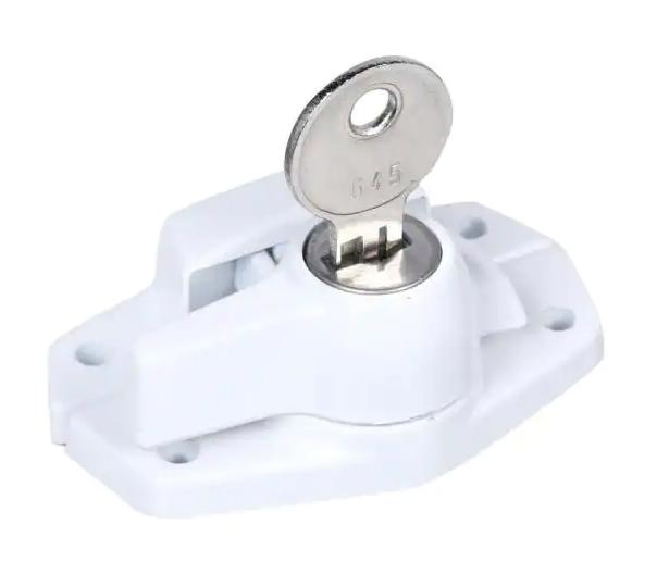Keyed Sash Lock, 2 in. Hole Centers, Heavy Duty Zinc Diecast, White Finish