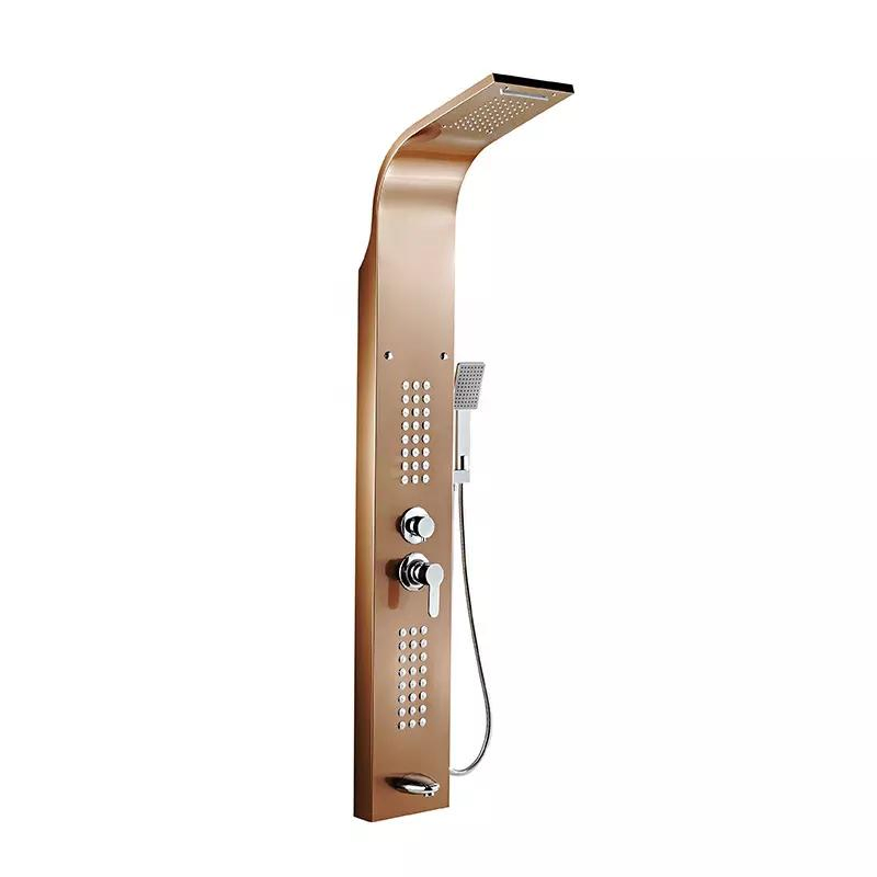 Rain Shower Panel Bathroom Wall Mounted Stainless Steel Waterfall Rose Gold Shower Column Set Tower Massage Body Jets Shower Panels