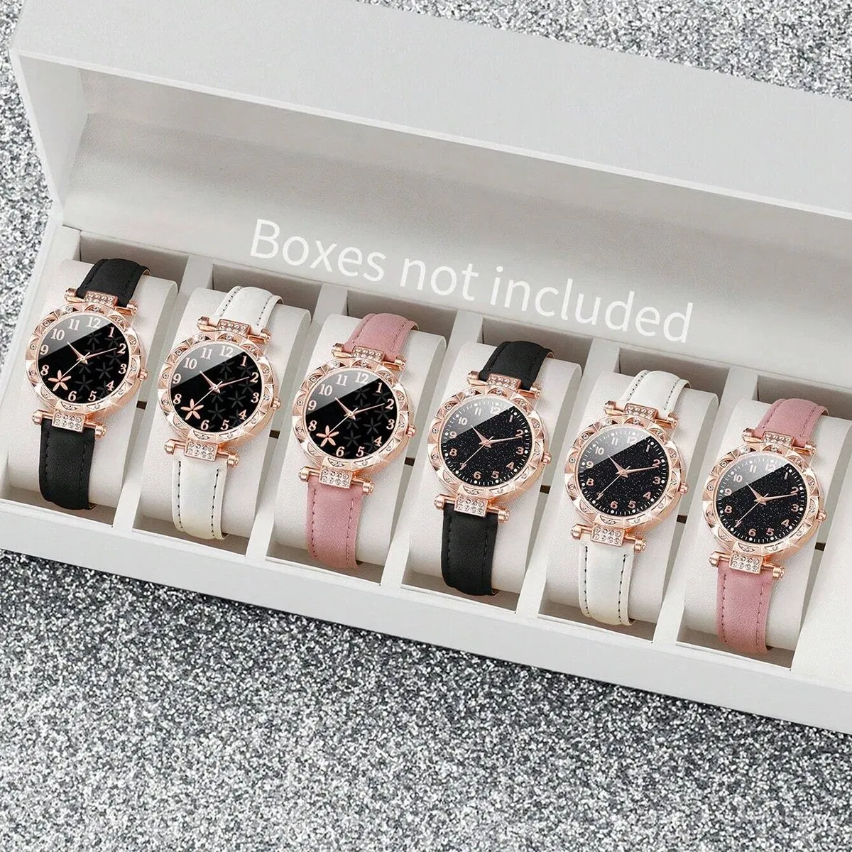 6PCS Women Gift Set Stylish Watch Grace Daily PU Leather Watch