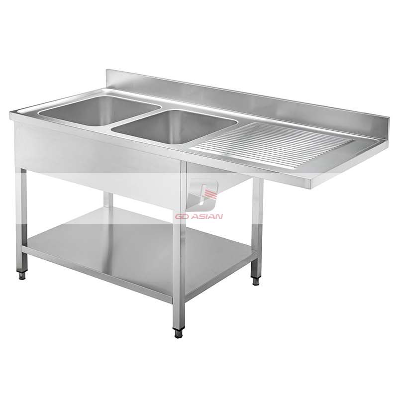 Left Double Sink L1600mm H950mm Commercial Kitchen Equipment Stainless Steel Kitchen Dishwasher Sinks