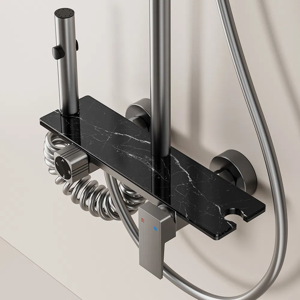 Aluminum Shower Set, Digital Display Light and 4-Function Rainfal