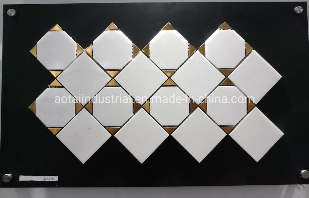 Мозаичная плитка из мрамора и алюминия для кухни