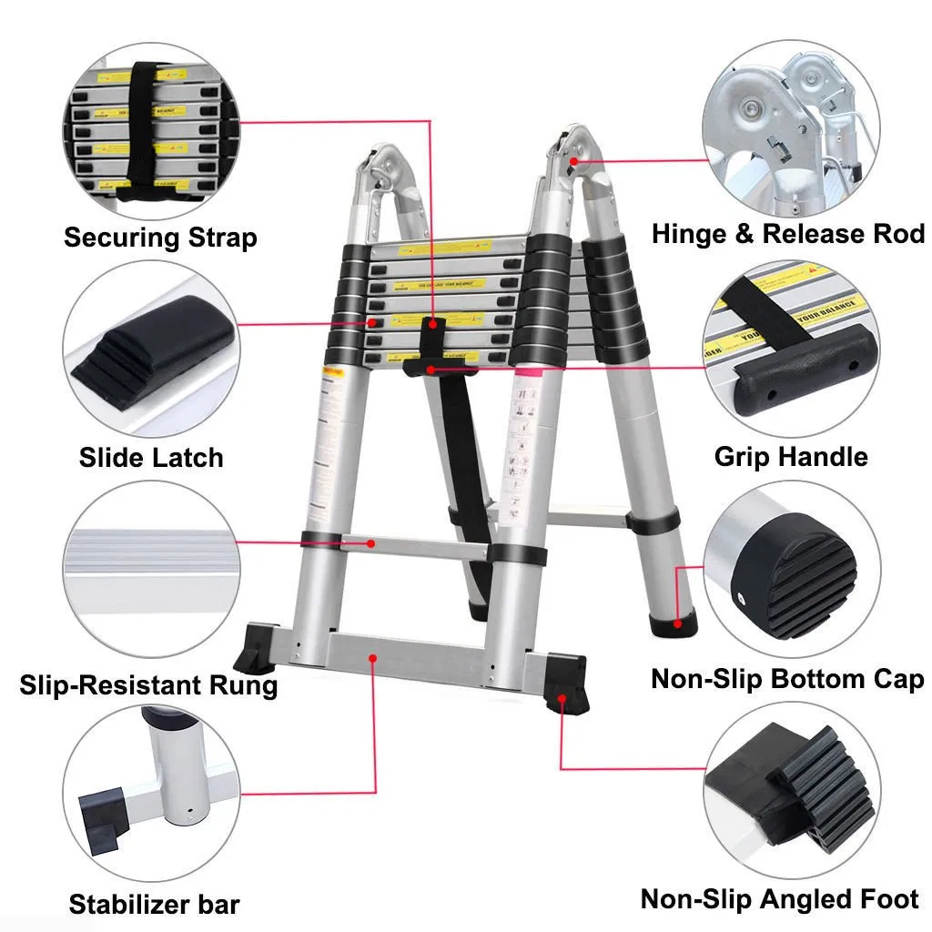 Folding Extension Collapsible Aluminum Telescopic Ladder Foldable
