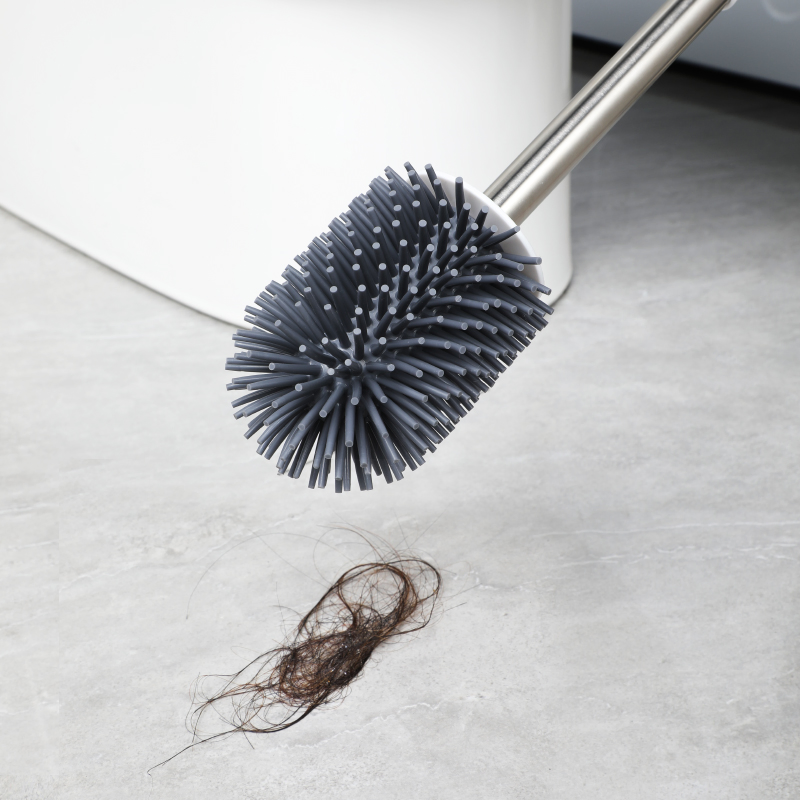 Round Silicone Bristles Bathroom Toilet Cleaning Brush and Holder Set