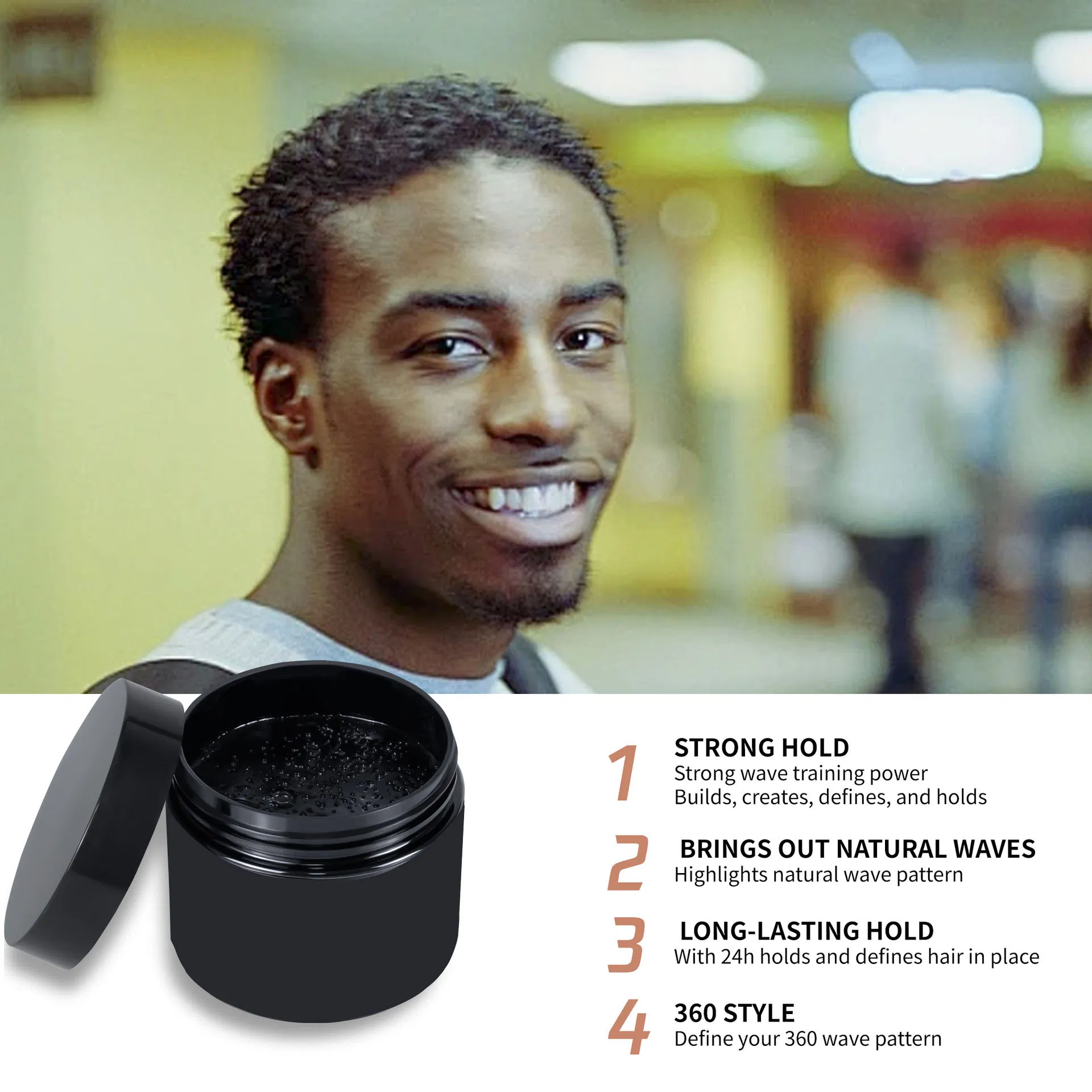 Strong Hold 150g Vegan Blue 360 Waves Pomade for Men Dry Hair Gel Pommade in Wax Form Wave Curl Wave Styling Wax