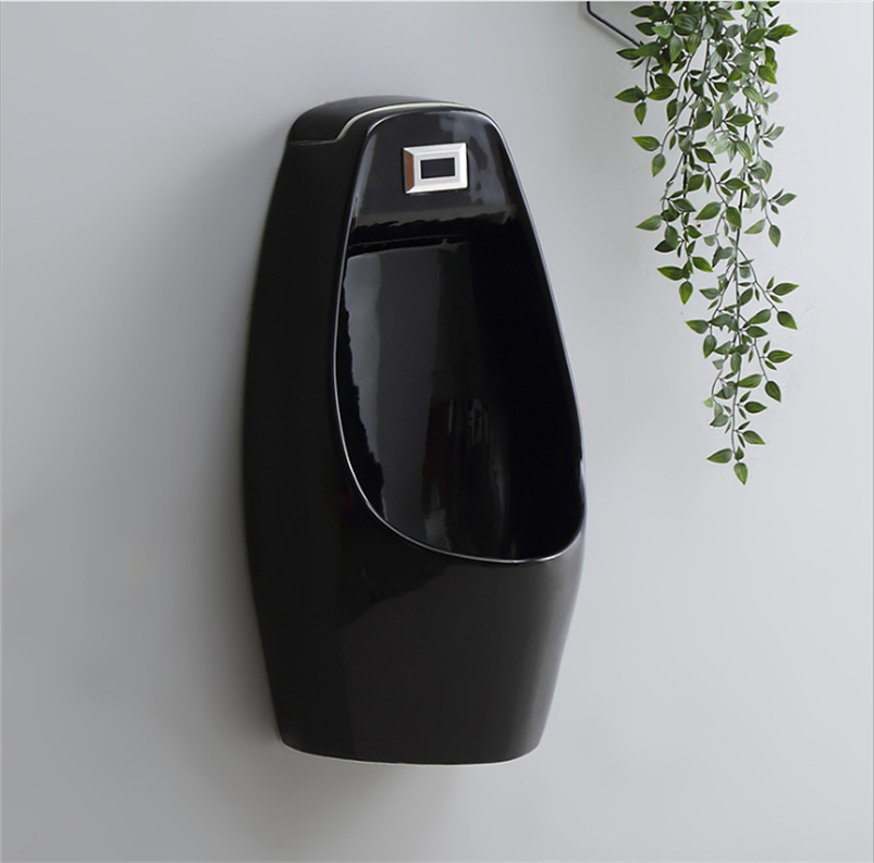 Modern Wall Hung Ceramic Male Black Urinal for Bathroom, Sensor-Activated with Auto Sensor Wc Toilet for Men