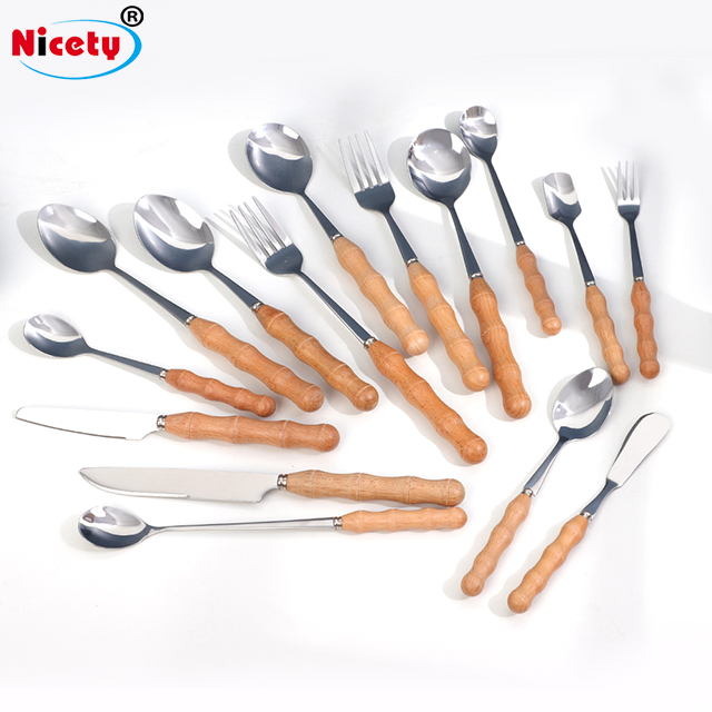Kitchen Knife Fork Spoon Wooden Handle Tableware Dessert Cake Tableware