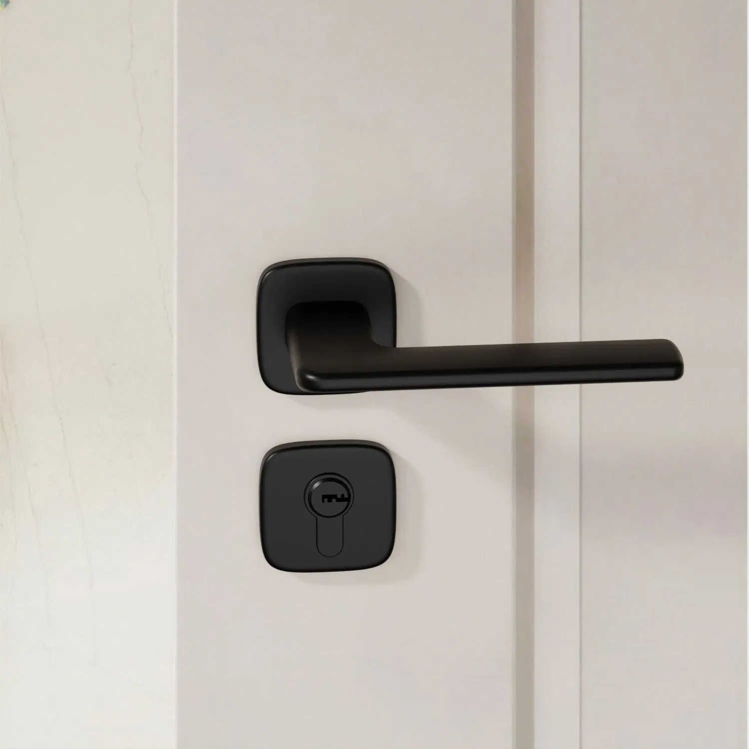 Chinese Factory Stylish Matte-Black Zinc Alloy Lever Door Handle with Square Rosette for Interior Wooden Doors OEM/ODM