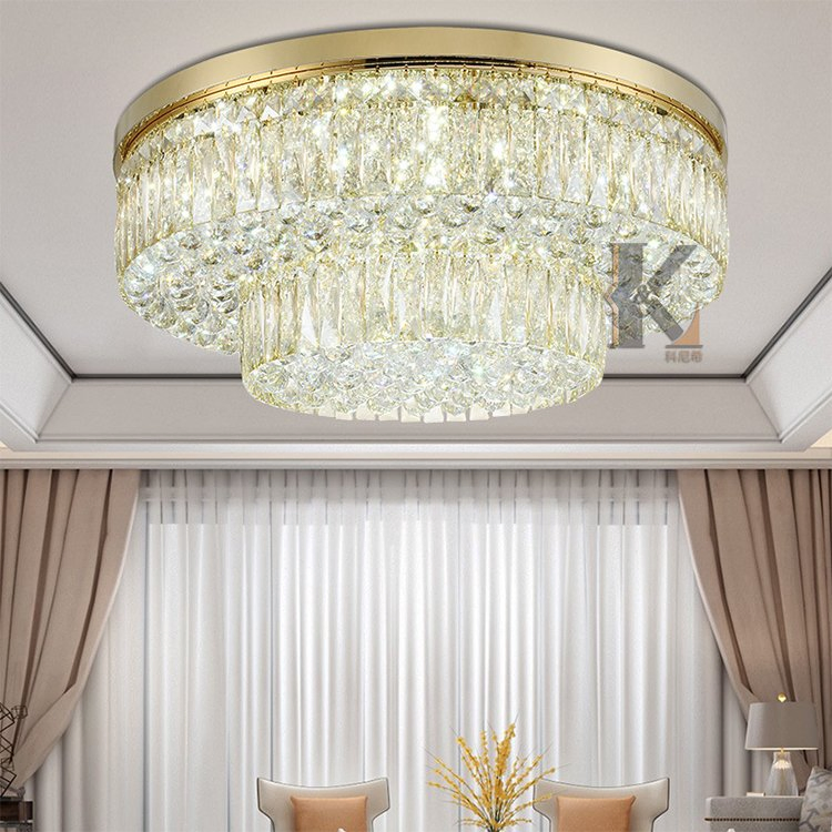 Modern Living Room Fancy Ceiling Lamp High Chandelier Lighting Gold Metal Crystal Hanging Lamp for Wedding Restaurant