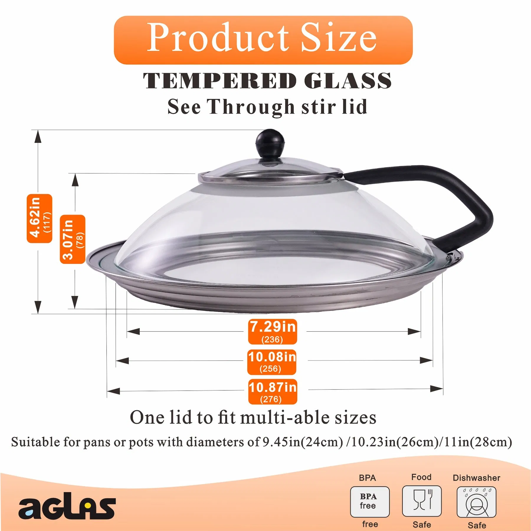 Premium Kitchenware Tempered Glass Anti-Splatter Lid, Spill Stopper Lid, Stir See Through Lid