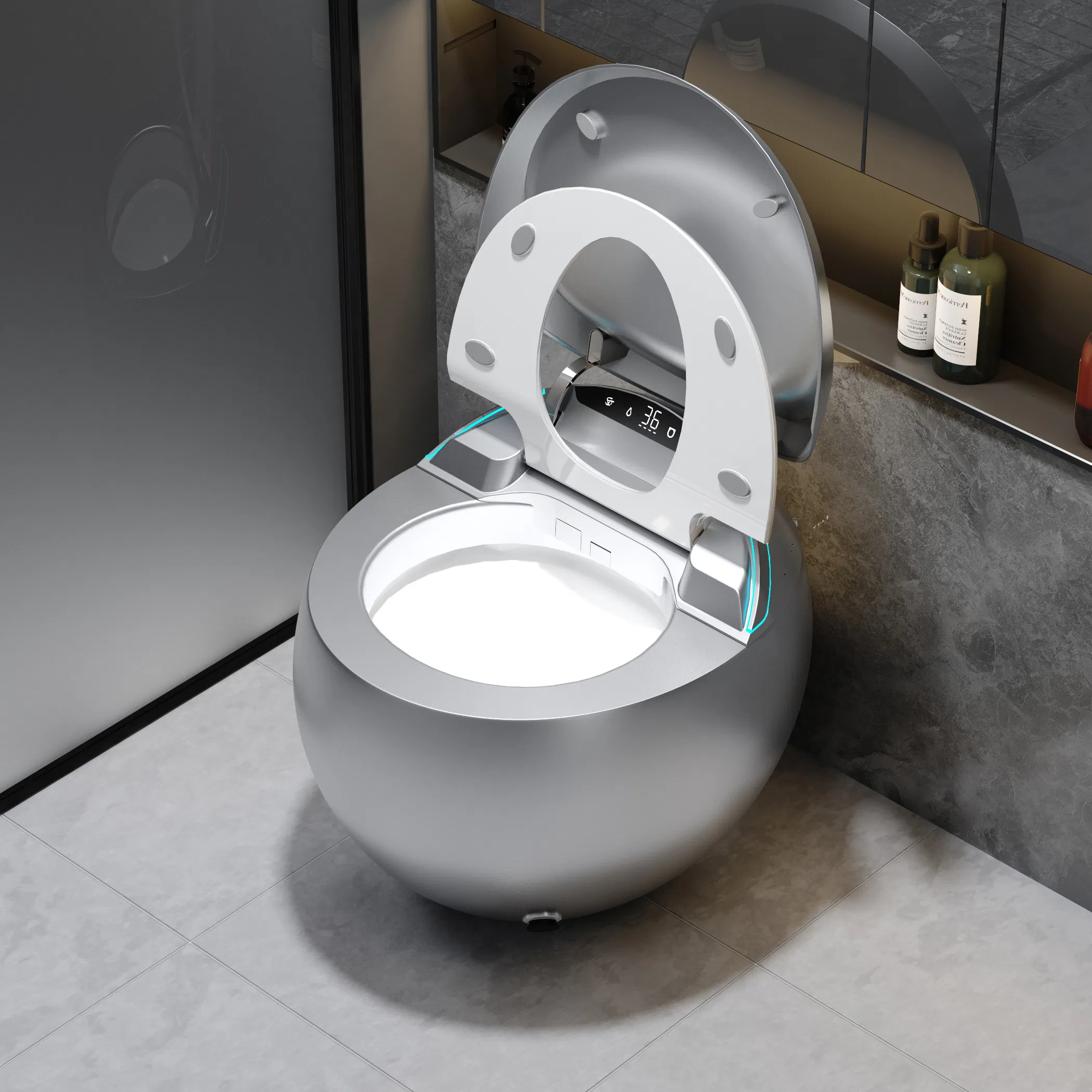 Creative Gray Egg Shape Smart Toilet Floor Mounted Automatic Toilet Intelligent Toilet