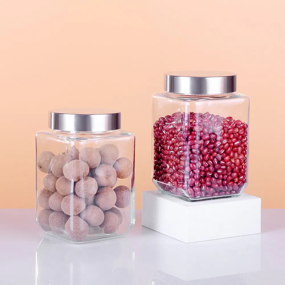 800ml 1200ml 1500ml 2000ml Square Shape Decorative Glass Jar Flint Candy Jar