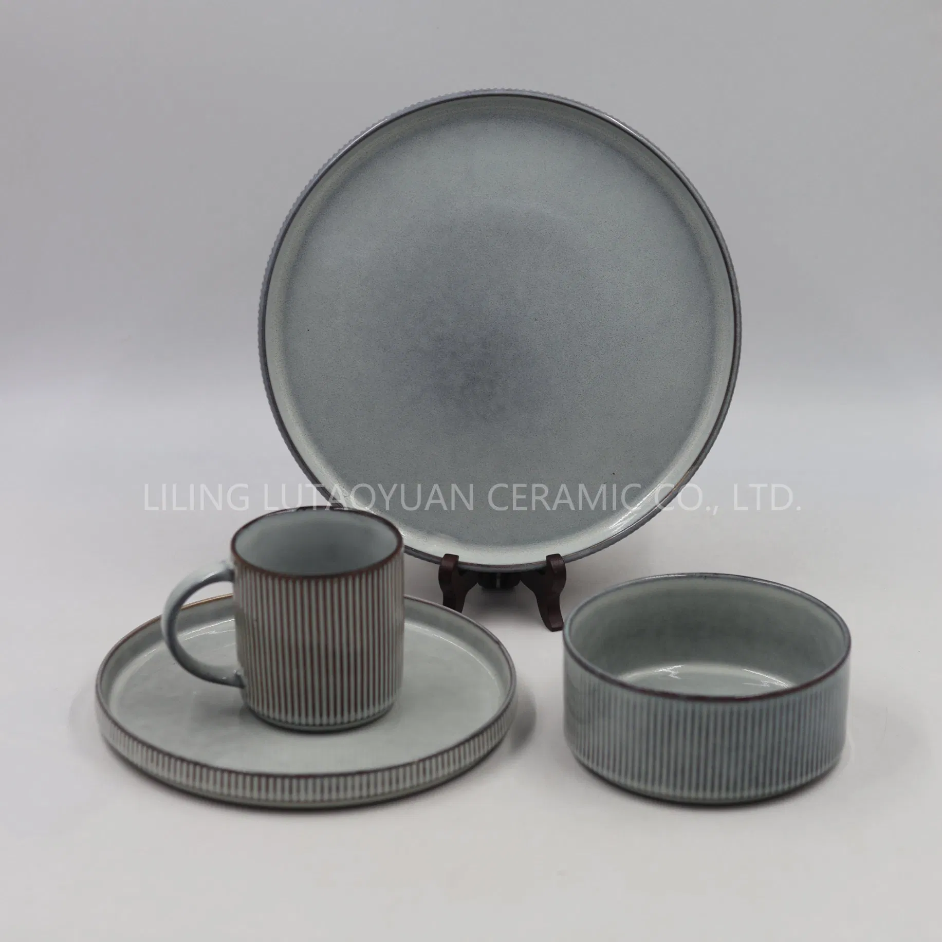 Source Factory Wholesale Porcelain Vertical Grain Reaction Glaze Set, Dinnerware