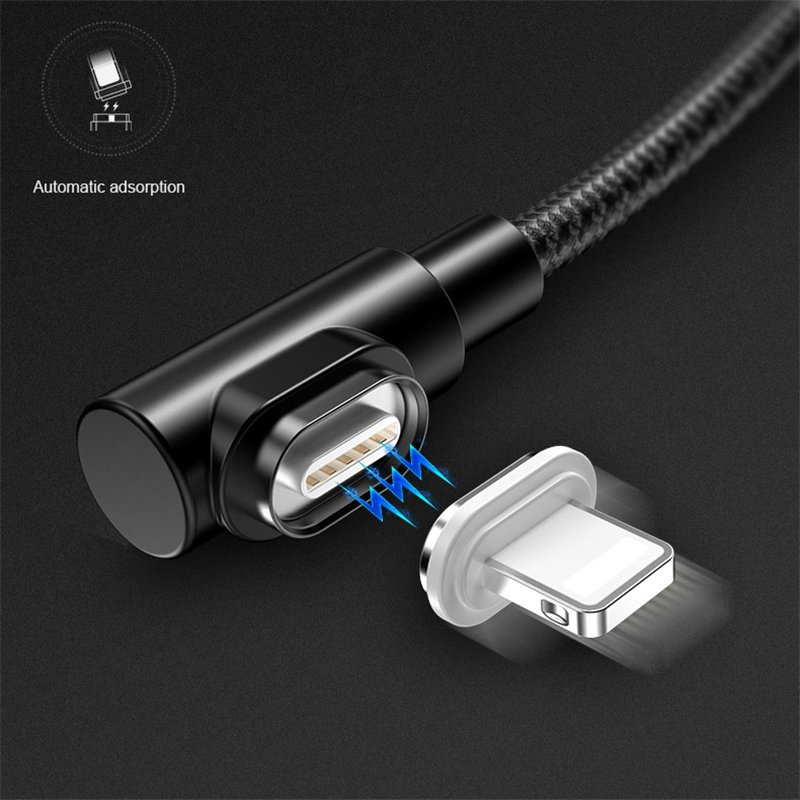 High quality type C micro 8pin magnetic cable nylon braid 90 angle 3A USB quick charging and data cable USB charger cable for mobile phone charging