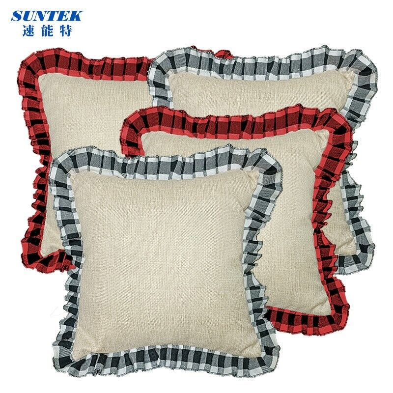 Wholesale Burlap Buffalo Plaid Ruffled Pillow Covers for Sublimation