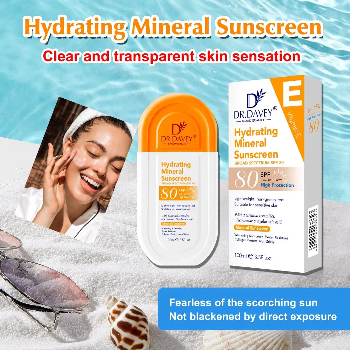 Dr. Davey SPF80 Hydrating Mineral Whitening Sunscreen Niacinamide & Hyaluronic Acid Waterproof