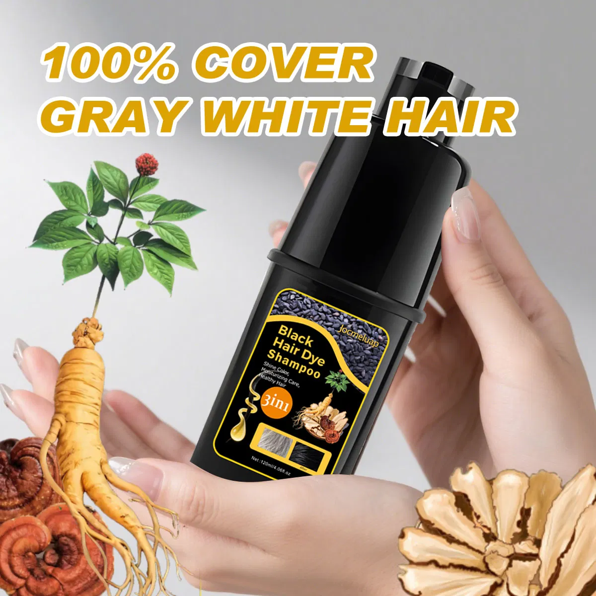 Wholesale OEM Natual Ammonia Free Dark Brown Colour Permanent 3 in 1 Color Cover Gray White Hair Herbal Black Hair Dye Shampoo