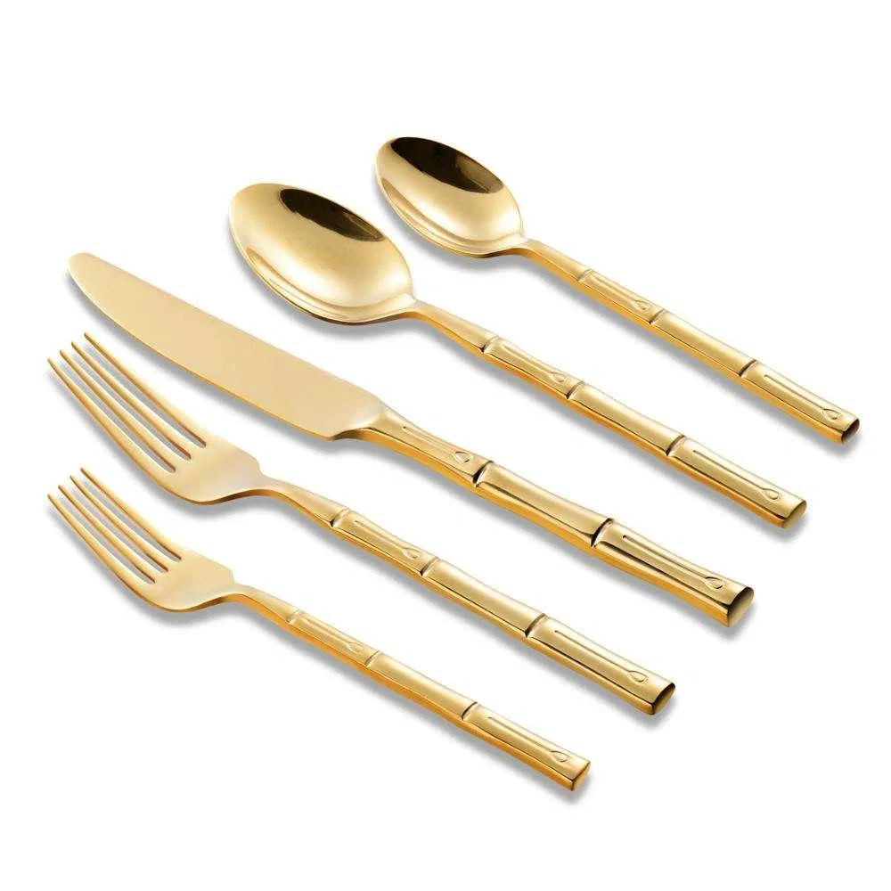 Wholesale Stainless Steel Forged Bamboo Gold Cutlery Set for Wedding