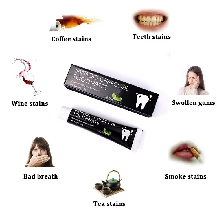Custom Adult Sensitive Teeth Fluoride-Free Deep Cleaning Tooth Stains Natural Activated Bamboo Charcoal Whitening Toothpaste