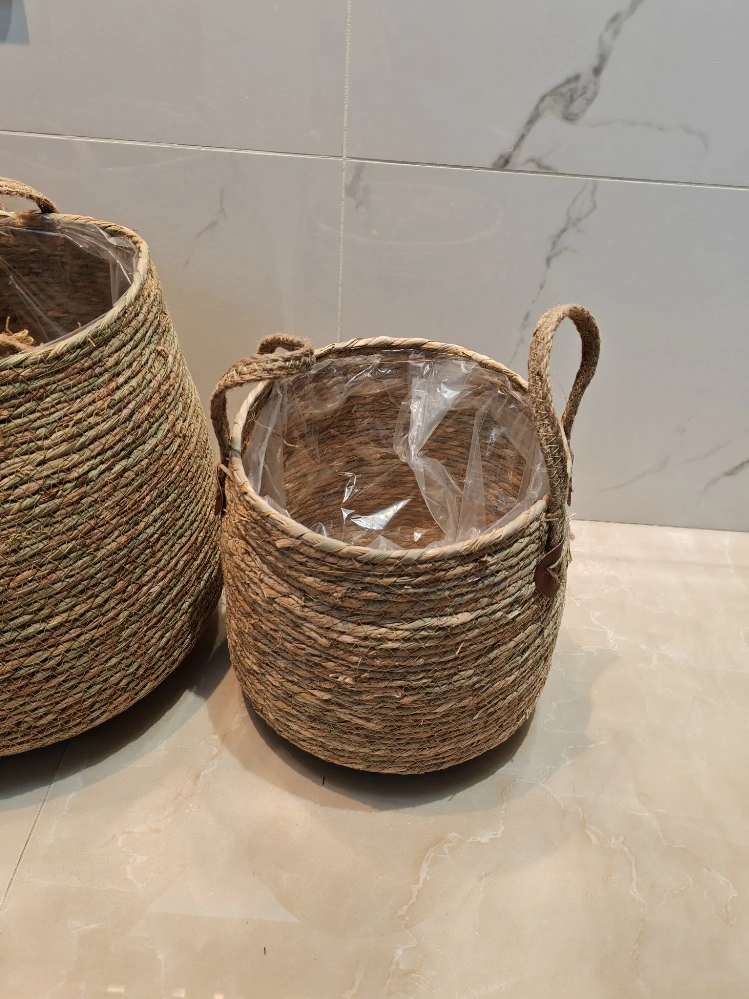 Two Handles Sea Grass Hand Woven Flower Planter Plant Pots