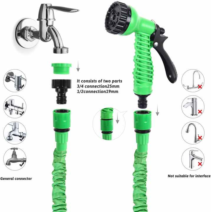 Durable Latex 3 Times Expanding Magic Expandable Water Garden Hose with 7 Functions Water Gun and Quick Connector