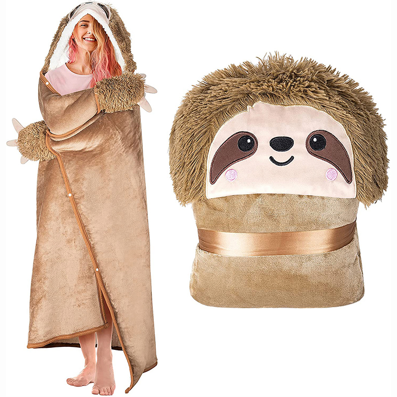 Sloth Wearable Hooded Blanket for Adults Super Soft Warm Cozy Plush Flannel Fleece Throw Sherpa Hoodie Cloak Wrap