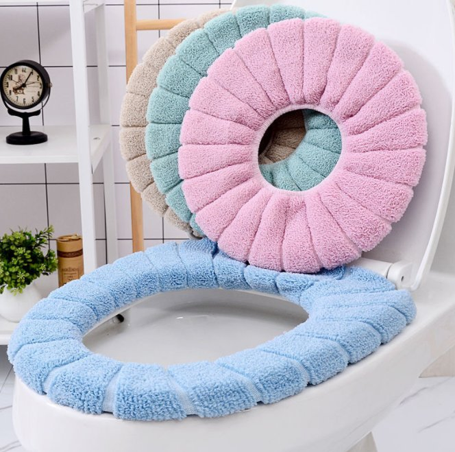 Washable Elastic Thick Knitted Velvet Coral Bathroom Toilet Seat Cover